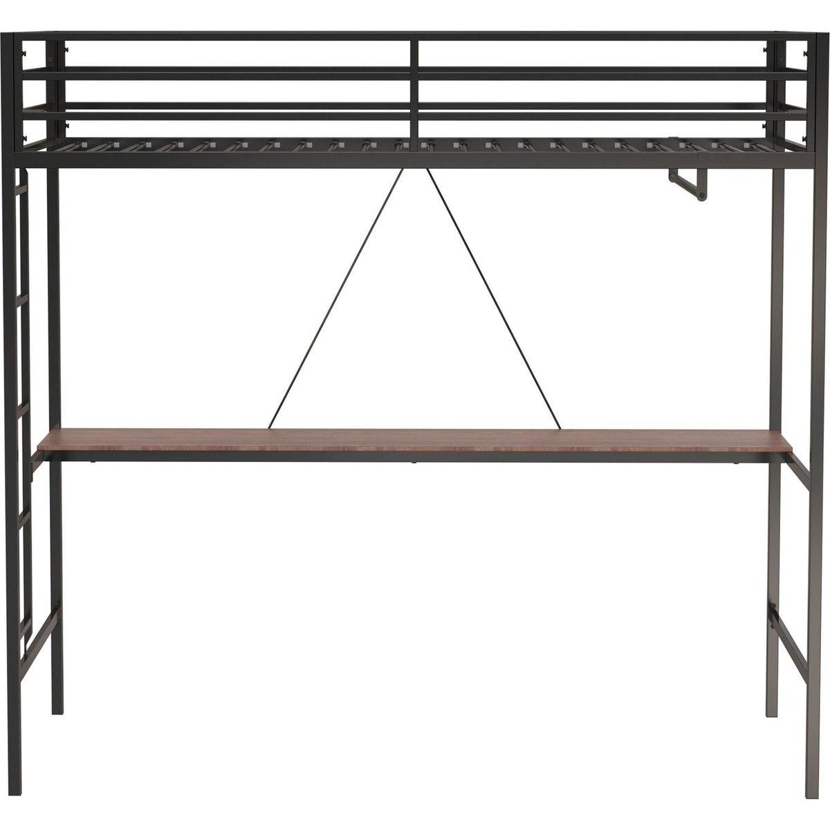 Adam Sturdy Twin Loft Bunk Black with Cinnamon Wood Desk and Closet Rod for Adult and Kids, and Easy Climbing with Sturdy Ladder, Space Saving