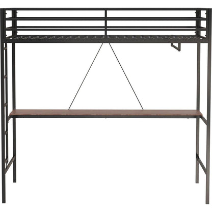 Adam Sturdy Twin Loft Bunk Black with Cinnamon Wood Desk and Closet Rod for Adult and Kids, and Easy Climbing with Sturdy Ladder, Space Saving