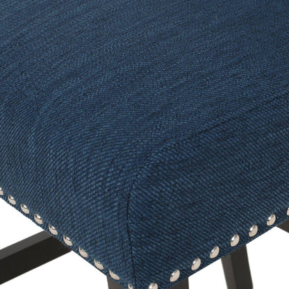 Vienna Contemporary Fabric Tufted Wingback 27 Inch Counter Stools, Set of 2, Navy Blue and Dark Brown - Streamdale Furniture