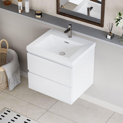 30" Floating Bathroom Vanity with Sink, Modern Wall-Mounted Bathroom Storage Vanity Cabinet with Resin Top Basin and Soft Close Drawers, Glossy White