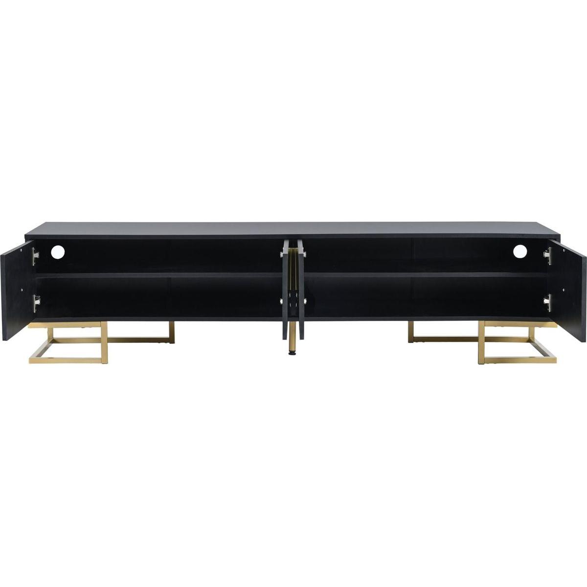 Modern TV Stand with Metal Legs and Gold Handles for TVs Up to 80", Media Console Table with Cabinets and Adjustable Shelves, Luxury TV Cabinet with Geometric Lines for Living Room, Black