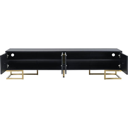 Modern TV Stand with Metal Legs and Gold Handles for TVs Up to 80", Media Console Table with Cabinets and Adjustable Shelves, Luxury TV Cabinet with Geometric Lines for Living Room, Black