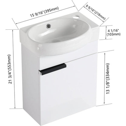 Soft Close Doors Bathroom Vanity With Sink,16 Inch For Small Bathroom