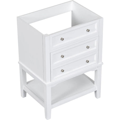 24" Bathroom Vanity Without Sink, Base Only, Solid Wood Frame, Bathroom Storage Cabinet with Drawer and Open Shelf, White