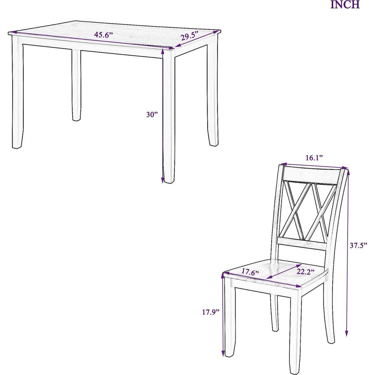 5-Piece Dining Table Set Home Kitchen Table and Chairs Wood Dining Set, White+Cherry