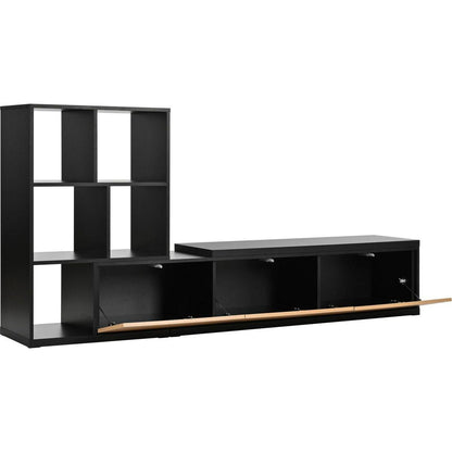 74.8"-126" Extendable TV Stand with 3 Tier Bookshelves for TVs up to 110", Adjustable Entertainment Center with Storage Cabinets, Sliding Tabletop Media Console for Living Room, Black