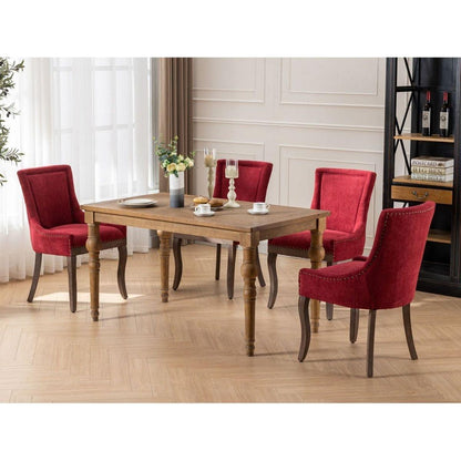 Ultra Side Dining Chair,Thickened fabric chairs with neutrally toned solid wood legs,Bronze nail head,Set of 2,Wine Red,Burgundy