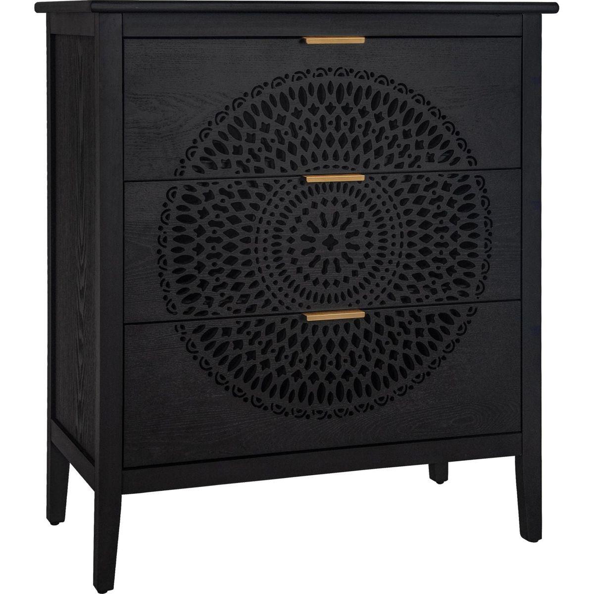 3 Drawer Cabinet with Hollow-Carved 3 Drawer Dresser Storage Chest with Metal Handles For Entryway Living Room Bedroom