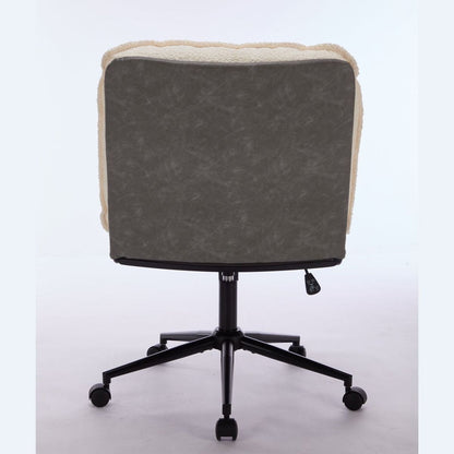 Oversize Seat Cirss Cross Chair with Wheels, Elegant Design Computer Chair, Adjustable Height 360 Rolling Swivel Home Office Chair for Small Space, Dressing Room, Living Room (GRAY+WHITE)