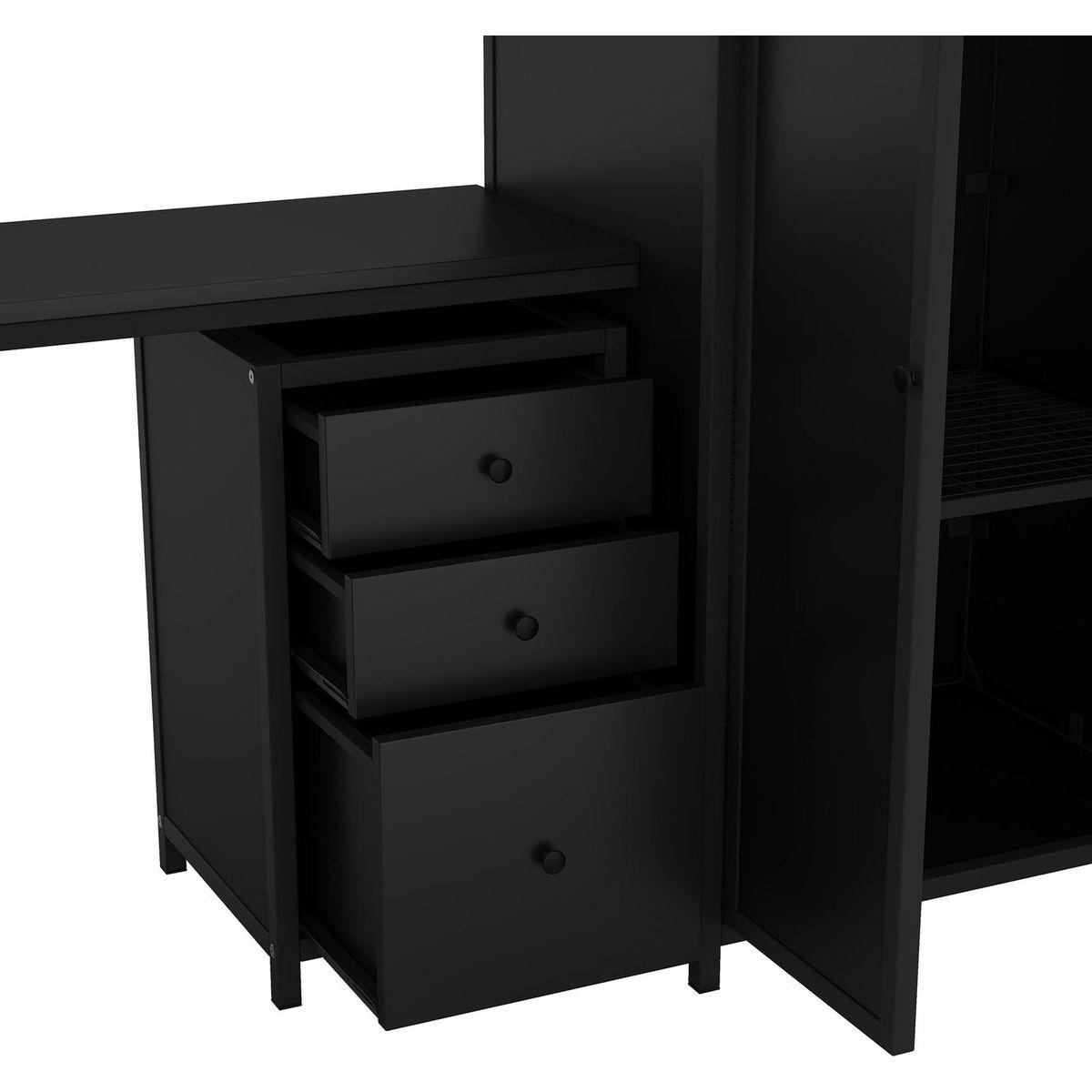Metal Loft Bed With table set and wardrobe, Full, Black