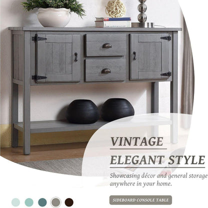 48" Solid Wood Sideboard Console Table with 2 Drawers and Cabinets and Bottom Shelf, Retro Style Storage Dining Buffet Server Cabinet for Living Room Kitchen Dining Room(Antique Gray)