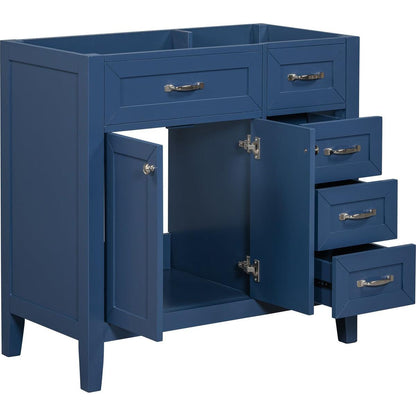 36" Bathroom Vanity without Sink, Cabinet Base Only, Bathroom Cabinet with Drawers, Solid Frame and MDF Board, Blue