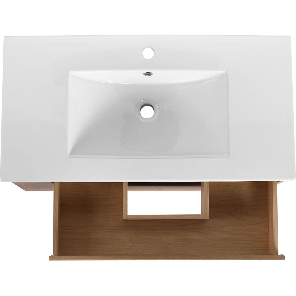 36" Wall Mounting Bathroom Vanity With Ceramic Sink, Soft Close Drawer