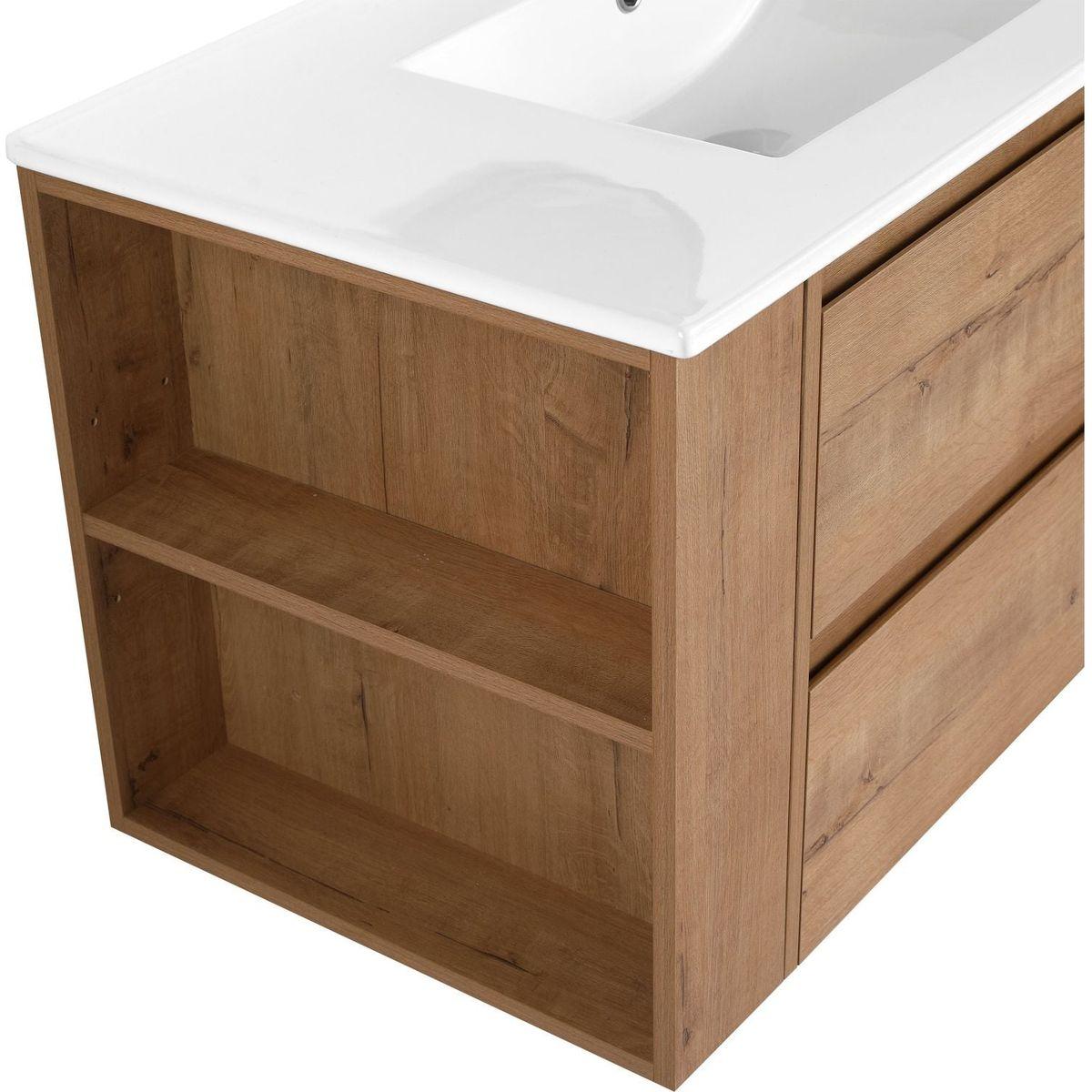 36" Wall Mounting Bathroom Vanity With Ceramic Sink, Soft Close Drawer