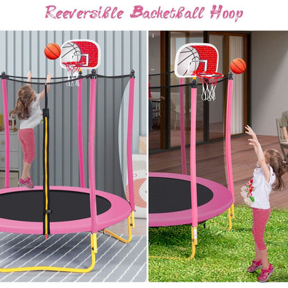 5.5FT Trampoline for Kids - 65" Outdoor & Indoor Mini Toddler Trampoline with Enclosure, Basketball Hoop and Ball Included