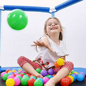 55" Toddlers Trampoline with Safety Enclosure Net and Balls, Indoor Outdoor Mini Trampoline for Kids