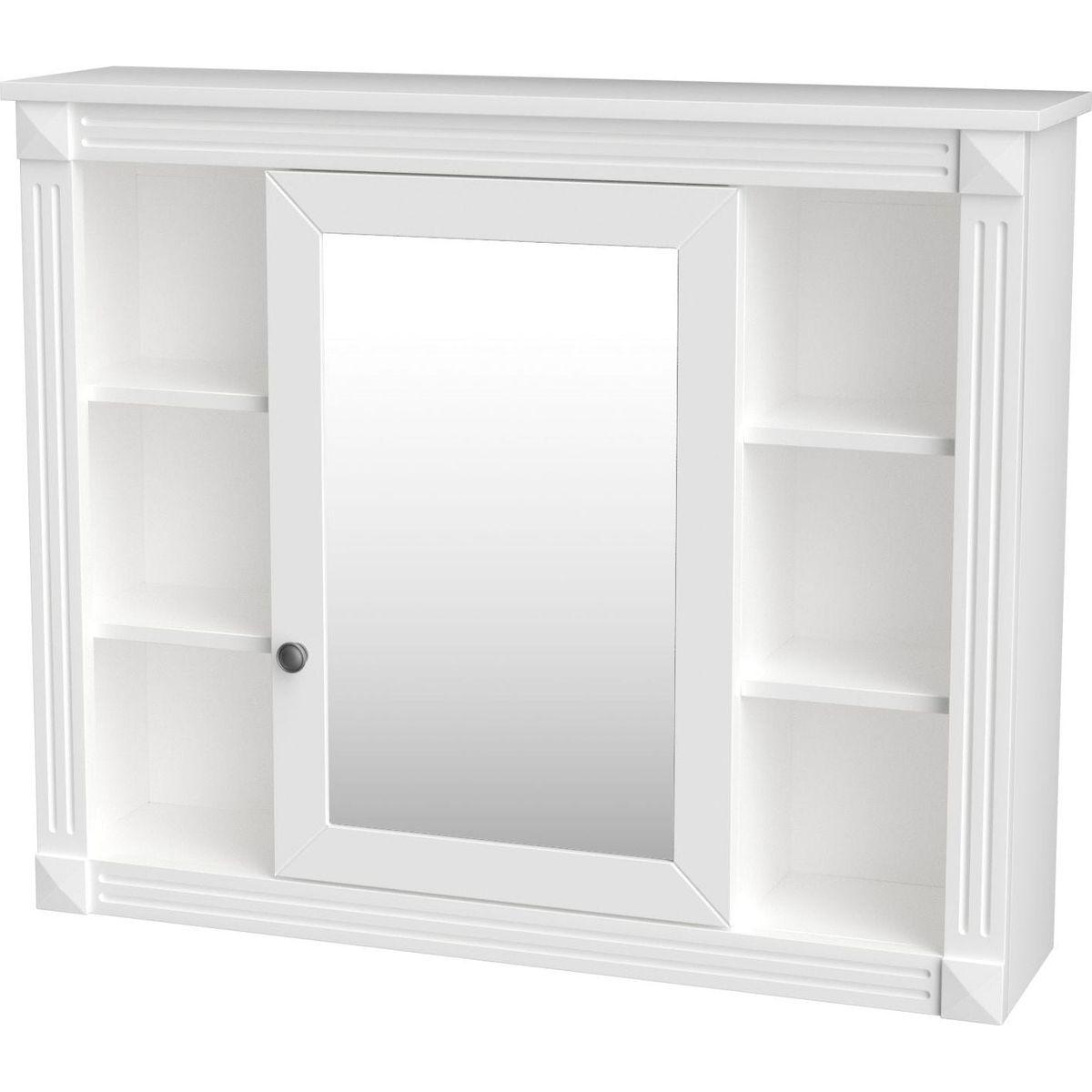 35" x 28" Wall Mounted Bathroom Storage Cabinet, Medicine Cabinet, Modern Bathroom Wall Cabinet with Mirror, Mirror Cabinet with 6 Open Shelves (Not Include Bathroom Vanity)