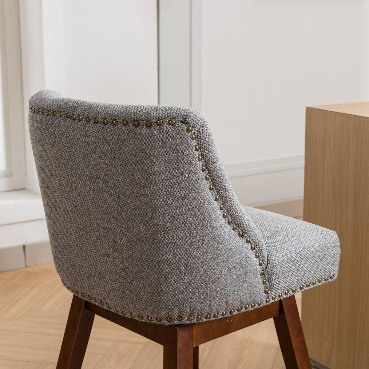 Counter Height Swivel Barstools, 26" H Seat Height Upholstered Bar Stools Set of 2, Fabric in Gray - Streamdale Furniture