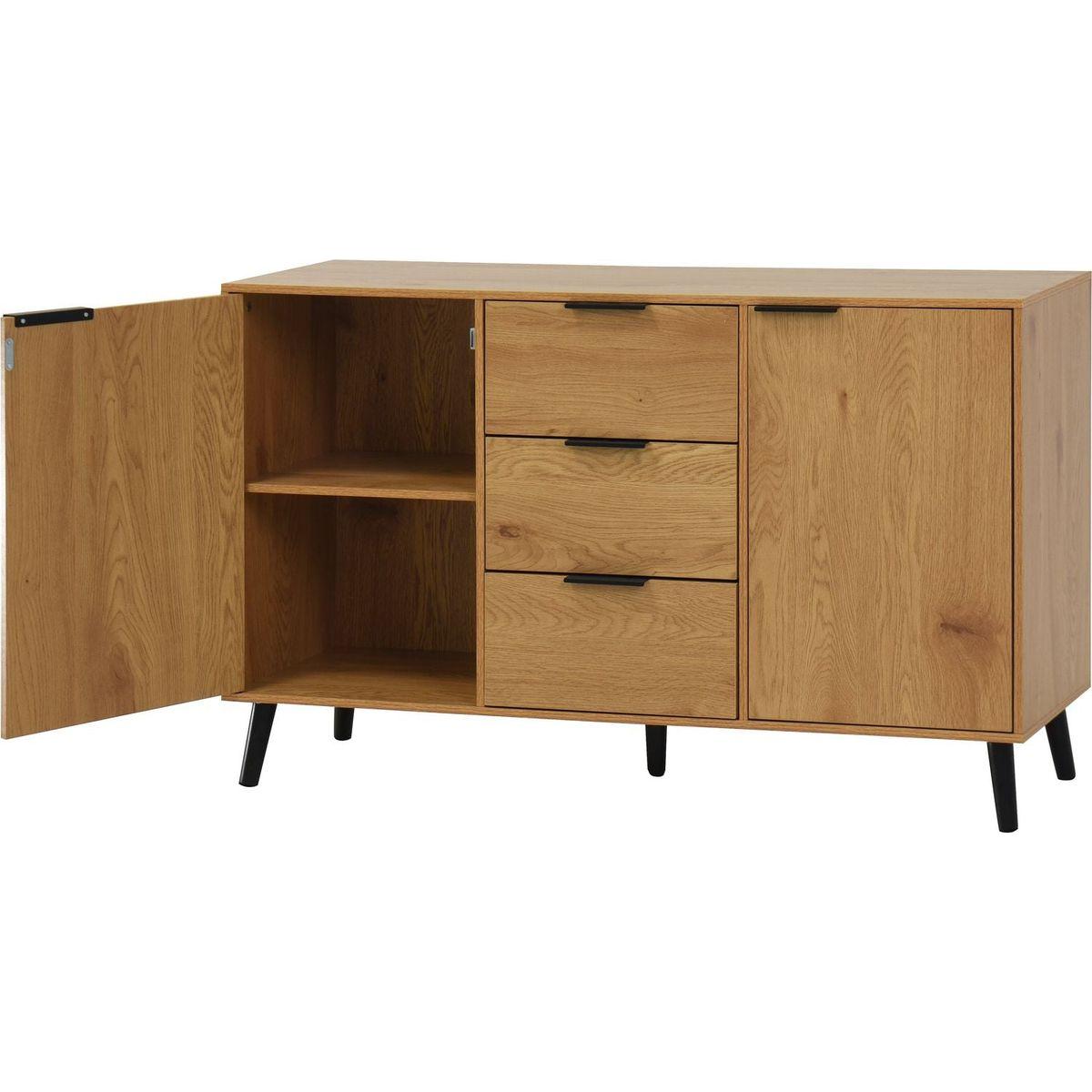 Sideboard Buffet Cabinet with Storage, Wood Coffee Bar Cabinet, 47.2" Kitchen Cabinet with 3 Drawers & 2 Doors, Kitchen Buffet Cabinet Cupboard Natural Wood Color