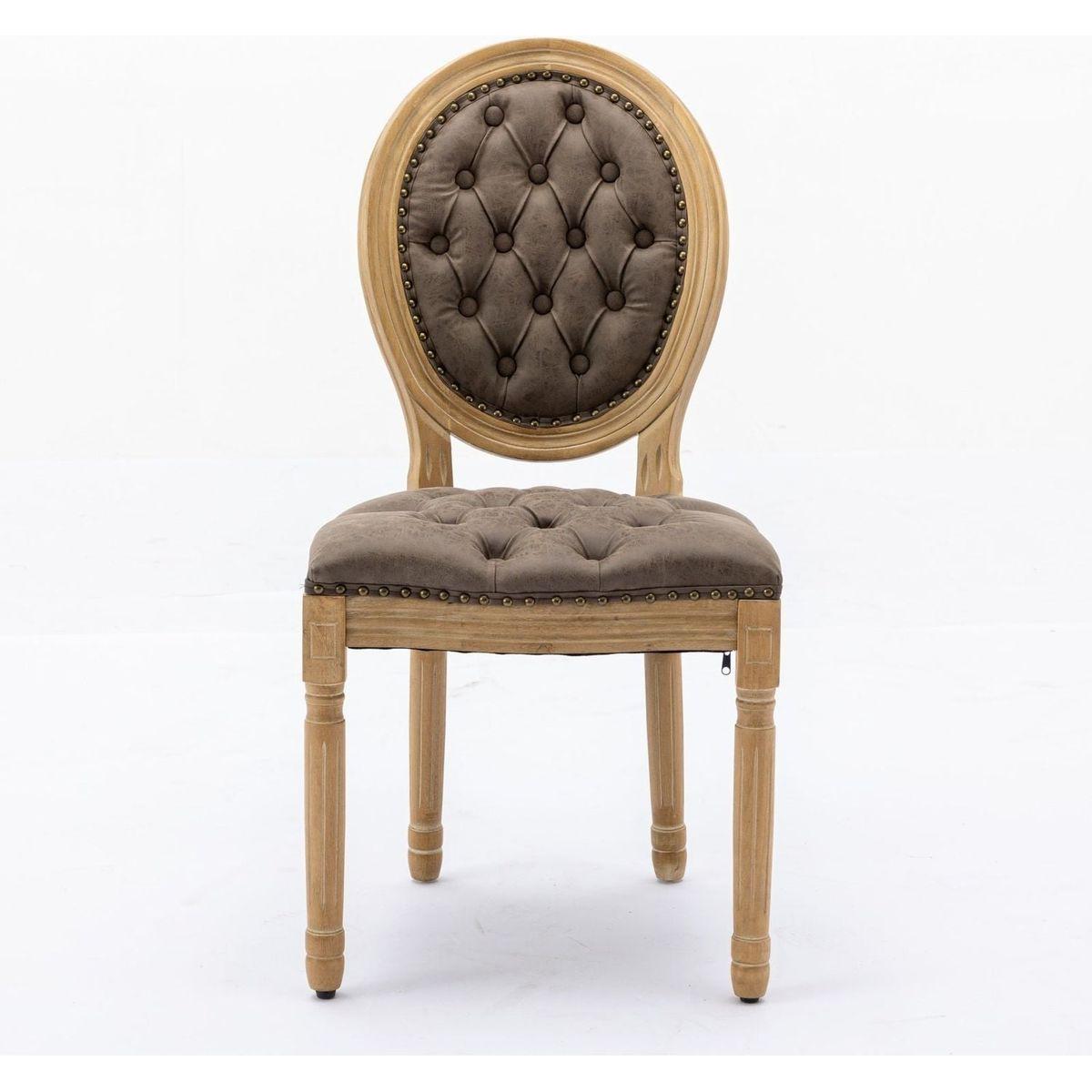 French Style Solid Wood Frame Antique Painting,Hand-pulled buckle decoration PU artificial leather Dining Chair with Nailhead Trim, Wood Legs,Density Foam,Steel Spring inner,Set of 2,Brown