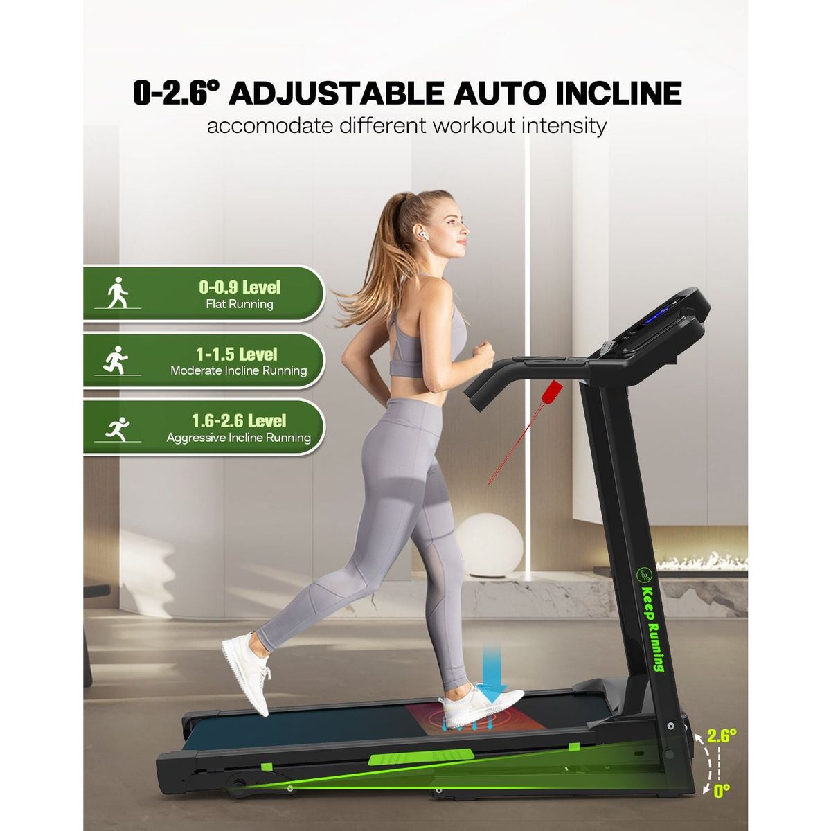 Foldable Treadmill with Incline, Folding Treadmill for Home Electric Treadmill Workout Running Machine, Handrail Controls Speed, Pulse Monitor,APP