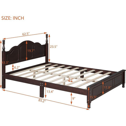 Queen Size Wood Platform Bed Frame,Retro Style Platform Bed with Wooden Slat Support,Dark Walnut