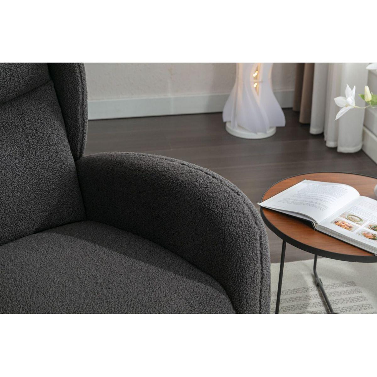 Teddy Fabric Rocking Chair With Packet Wood Legs,Dark Gray