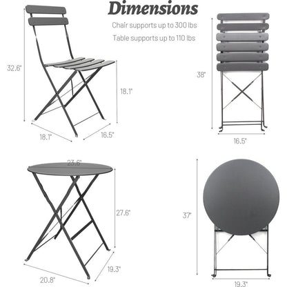 3 Pieces Patio Bistro Balcony Metail Chair Table Set-Gray