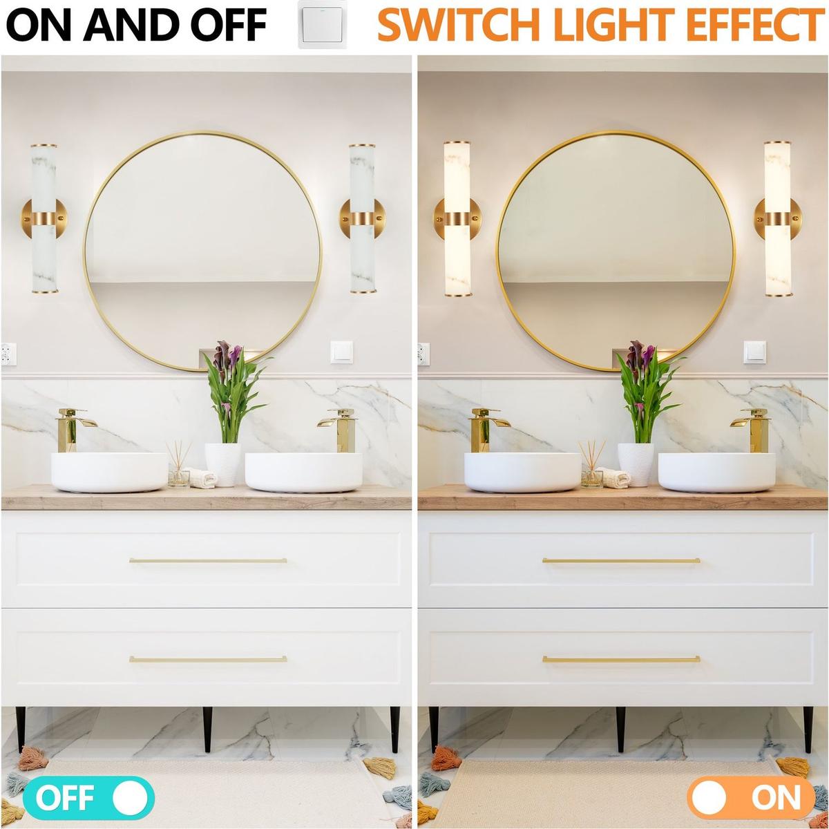 Golden and Elegant Resin Wall Sconce,Set of 2,Modern Vertical Light Fixture for Bathrooms, Hallways, and Bedrooms (Only Inoor)