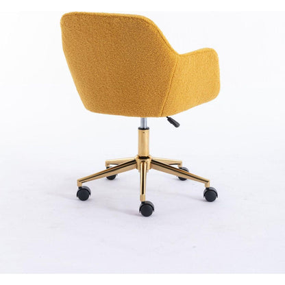 Modern Teddy Fabric Material Adjustable Height 360 Revolving Home Office Chair With Gold Metal Legs And Universal Wheel For Indoor,Yellow