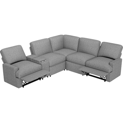 104" Power Recliner Corner Sofa Home Theater Reclining Sofa Sectional Couches with Storage Box, Cup Holders, USB Ports and Power Socket for Living Room, Grey