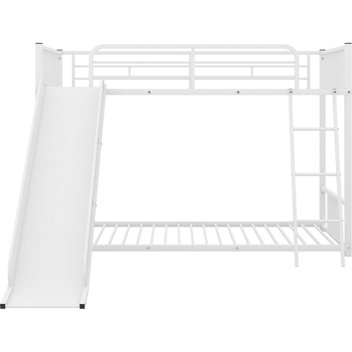 Metal Bunk Bed with Slide, Twin over Twin, White
