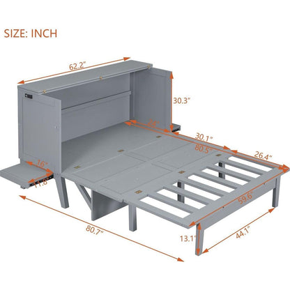 Queen Size Murphy Bed with USB Port and removable Shelves on Each Side,Gray