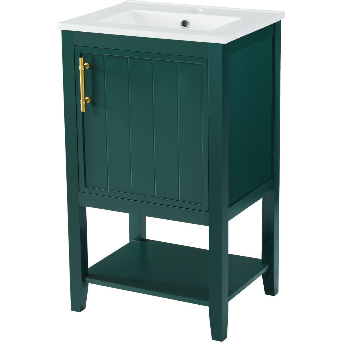 20" Bathroom Vanity with Sink, Bathroom Cabinet with Soft Closing Door, Storage Rack and Open Shelf, Green