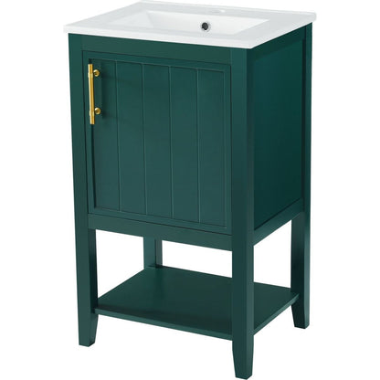 20" Bathroom Vanity with Sink, Bathroom Cabinet with Soft Closing Door, Storage Rack and Open Shelf, Green