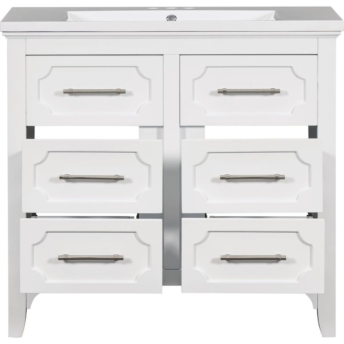 36" Bathroom Vanity with Resin Sink Combo, Free Standing Single Vanity Set with Four Drawers, Solid Wood Frame Bathroom Storage Cabinet