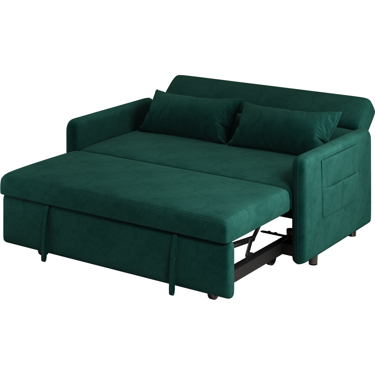 Sofa Pull Out Bed Included Two Pillows 54" Green Velvet Sofa for Small Spaces