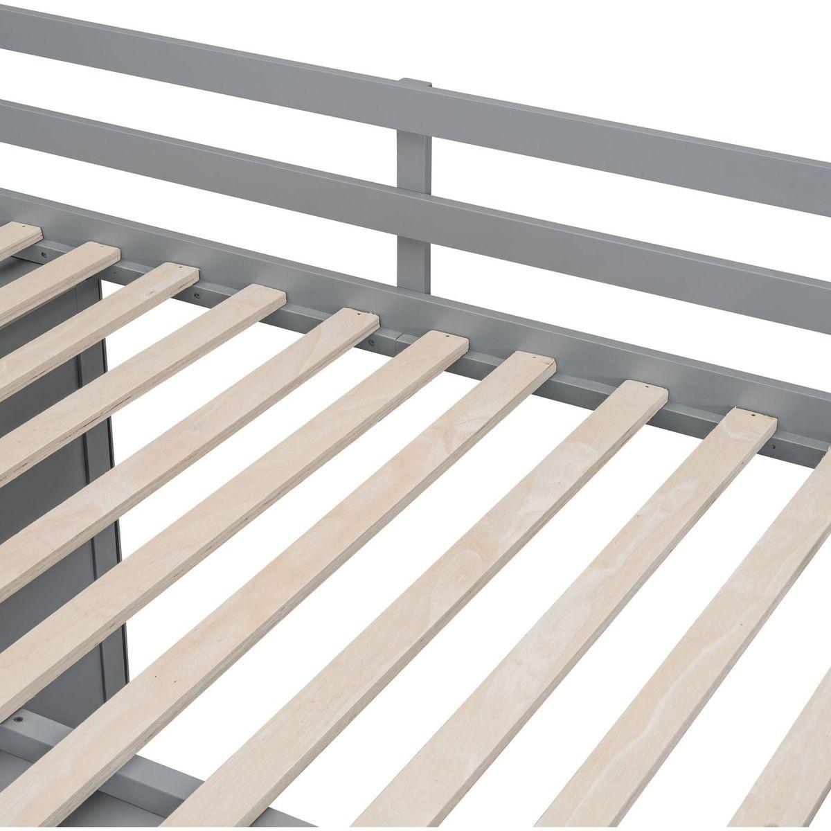 Full Size Wood Loft Bed With Built-in Wardrobes, Cabinets and Drawers, Gray