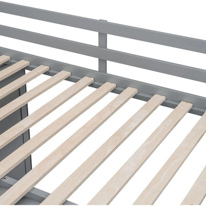 Full Size Wood Loft Bed With Built-in Wardrobes, Cabinets and Drawers, Gray
