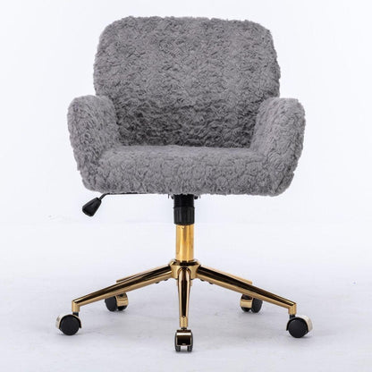 Office Chair,Artificial rabbit hair Home Office Chair with Golden Metal Base,Adjustable Desk Chair Swivel Office Chair,Vanity Chair(Gray)