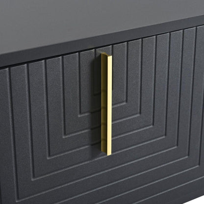 Modern TV Stand with Metal Legs and Gold Handles for TVs Up to 80", Media Console Table with Cabinets and Adjustable Shelves, Luxury TV Cabinet with Geometric Lines for Living Room, Black