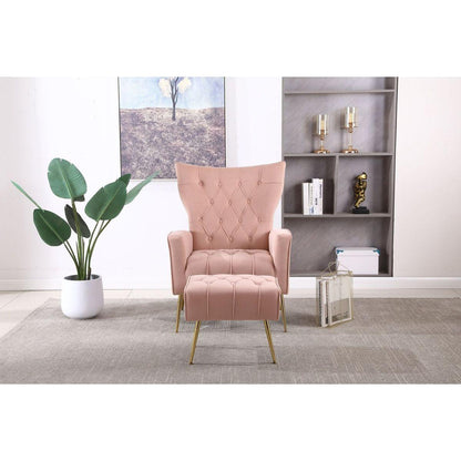 Modern Accent Chair with Ottoman, Comfy Armchair for Living Room, Bedroom, Apartment, Office (Pink)