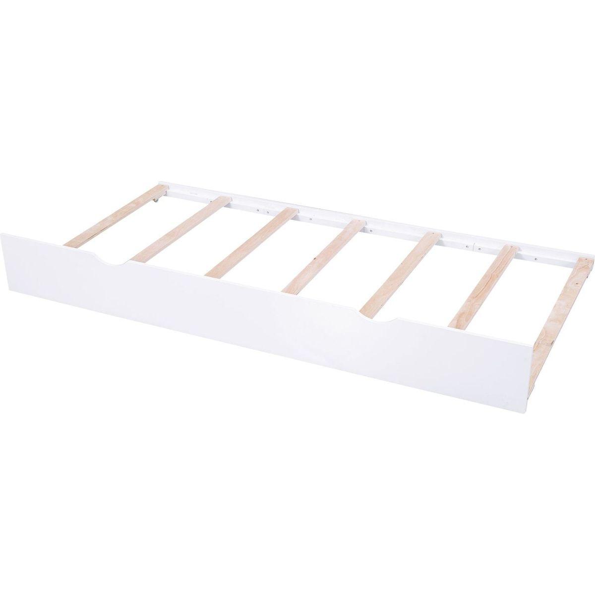 Queen Size Storage Platform Bed with Pull Out Shelves and Twin XL Size Trundle, White