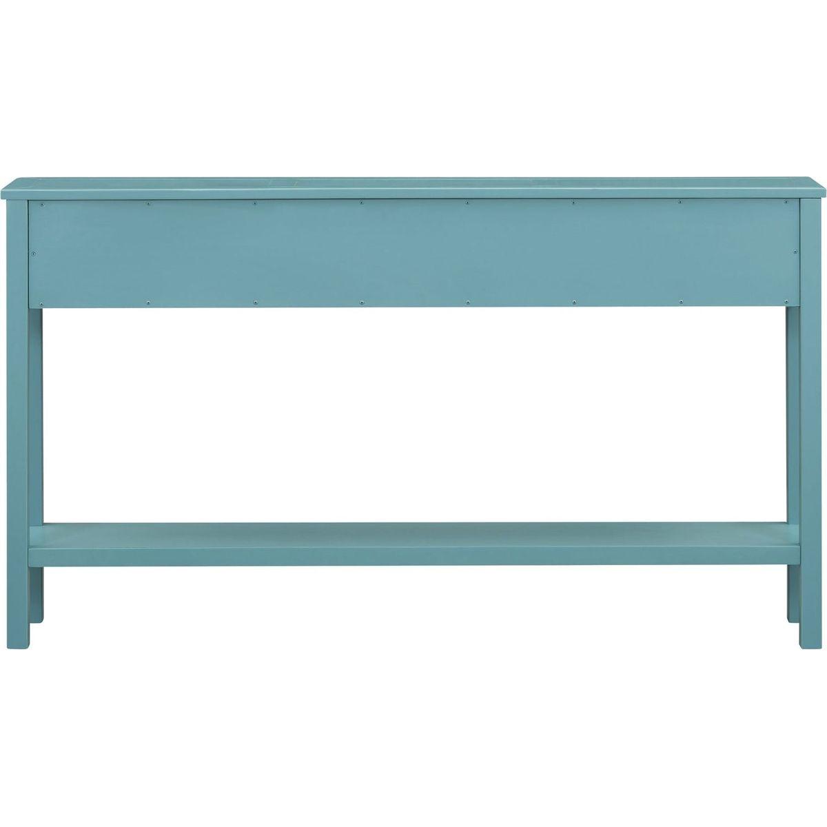 Rustic Entryway Console Table, 60" Long Sofa Table with two Different Size Drawers and Bottom Shelf for Storage (Turquoise Green)