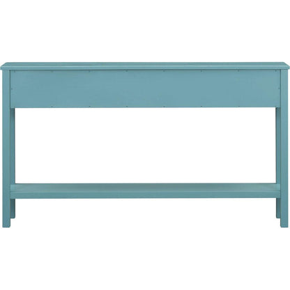 Rustic Entryway Console Table, 60" Long Sofa Table with two Different Size Drawers and Bottom Shelf for Storage (Turquoise Green)