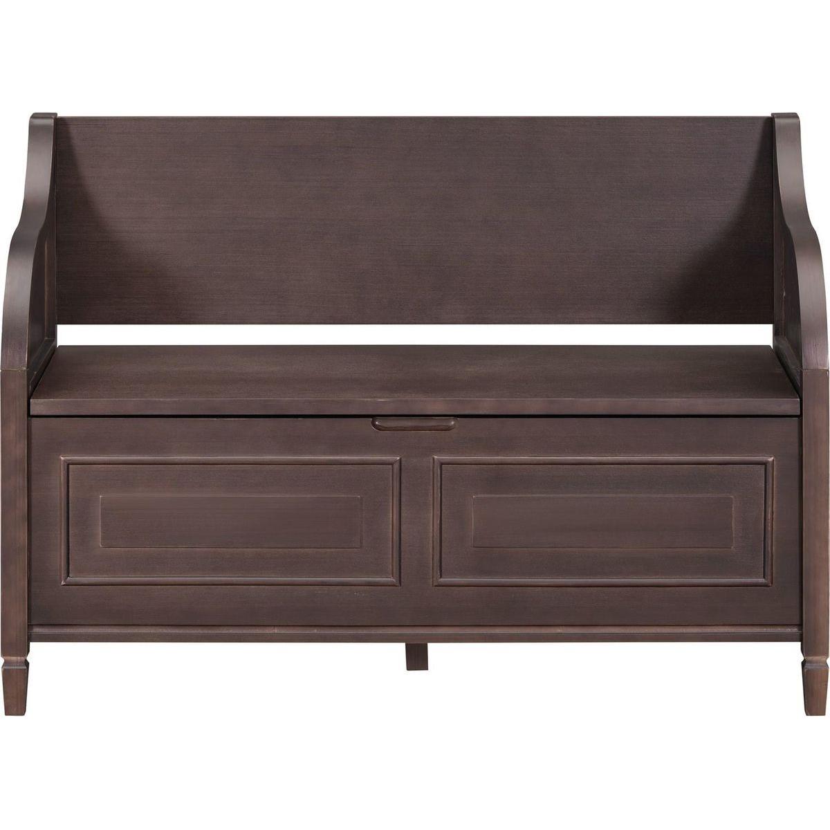 Rustic Style Solid wood Entryway Multifunctional Storage Bench with Safety Hinge (Espresso + Beige)