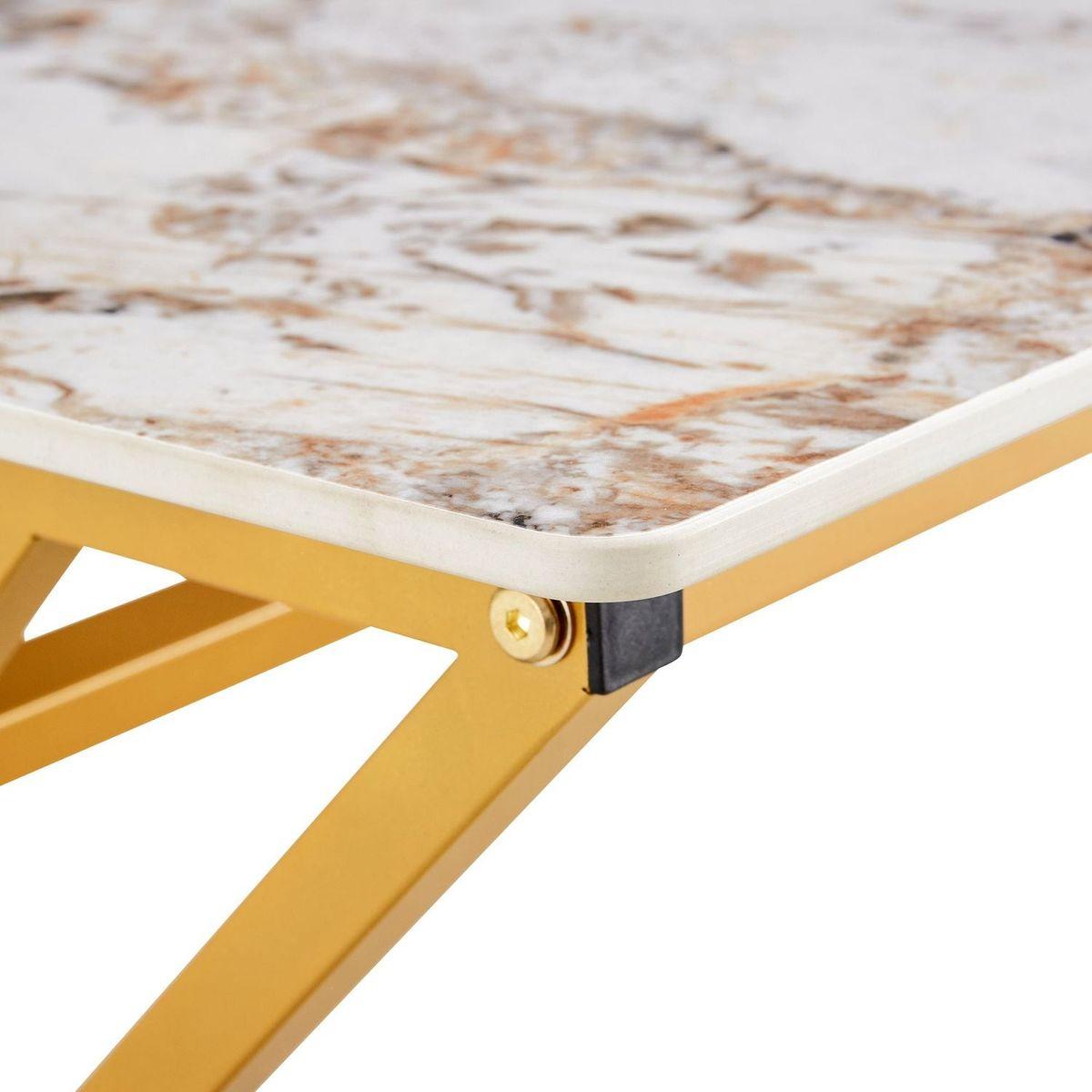 A modern minimalist style marble patterned coffee table with golden metal legs. Computer desk. Game table. Tea table. CT-XX