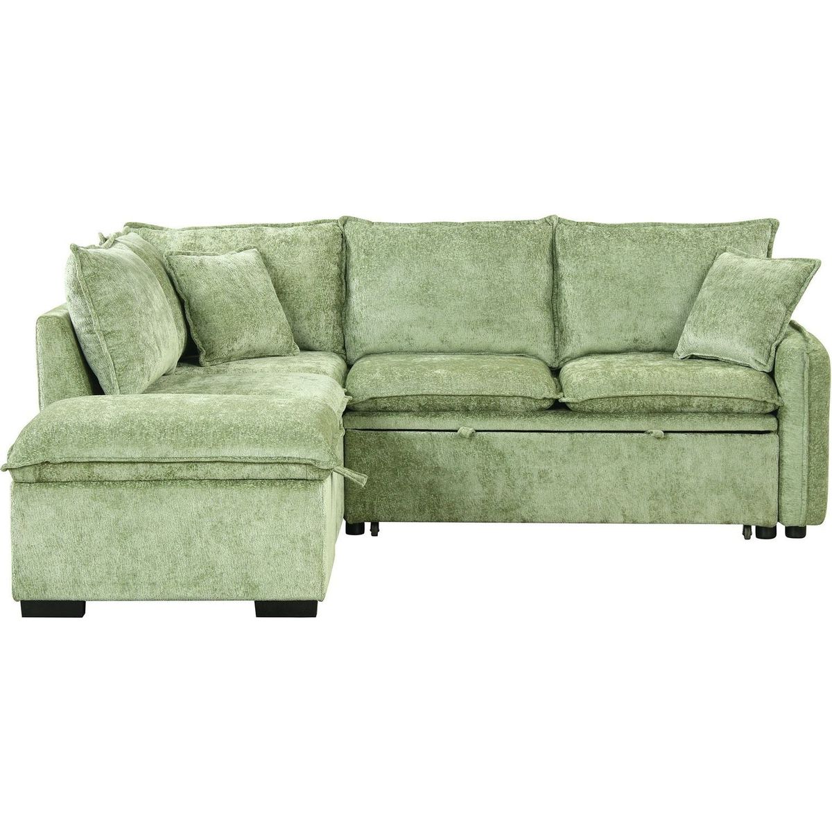 82.67"Convertible Sofa Bed Sectional Sofa Sleeper L-shaped Sofa with a Storage Ottoman,Two Pillows, Two Power Sockets and Two USB Ports for Living Room, Green