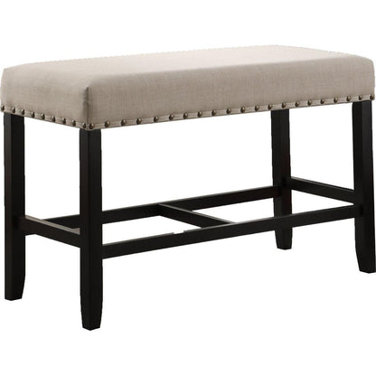Biony Fabric Counter Height Dining Bench with Nailhead Trim, Tan