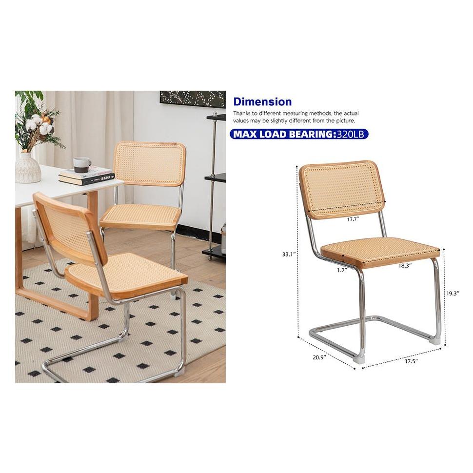 Dining Chairs Set of 2, Velvet Rattan Side Accent Chairs with Chrome Legs, Modern Mid Century Breuer Designed Chairs, Upholstered Dining Living Room Kitchen Chairs